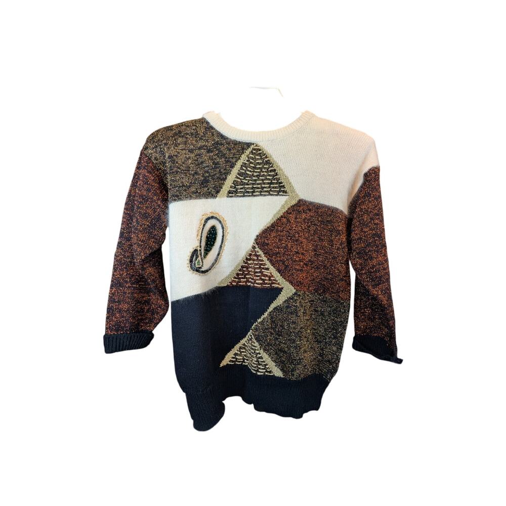 Retro 80s Vintage Cervelle Metallic Angora Beaded Paisley Sweater Small